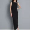 Asymmetric jersey midi skirt