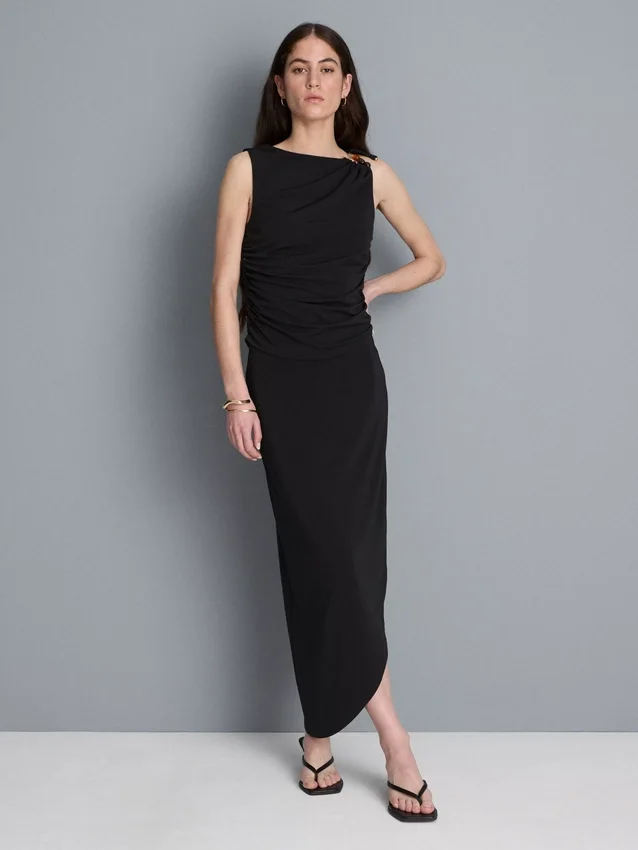 Asymmetric jersey midi skirt