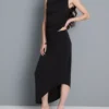 Asymmetric jersey midi skirt