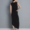 Asymmetric jersey midi skirt