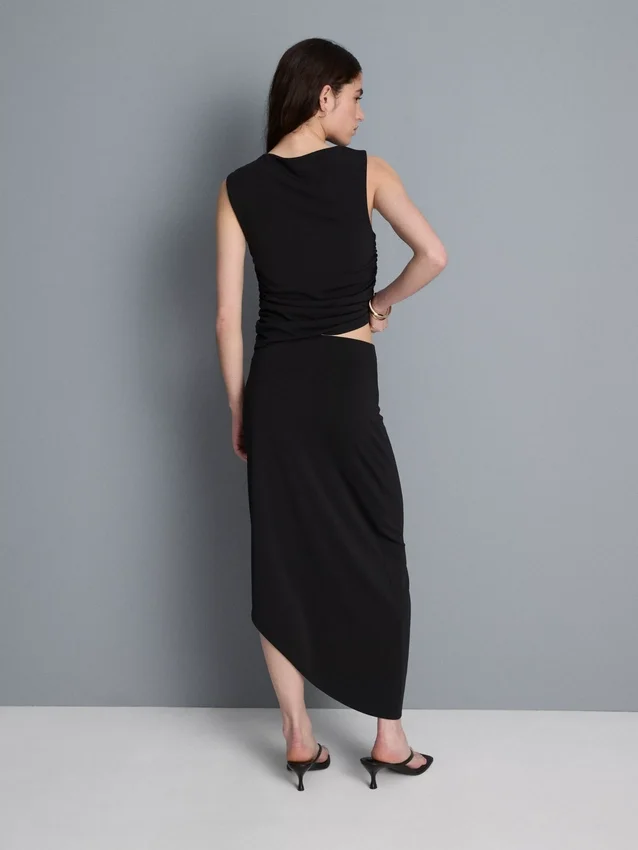 Asymmetric jersey midi skirt