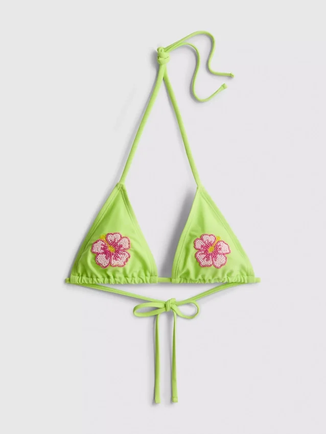 Beaded flower triangle bikini top