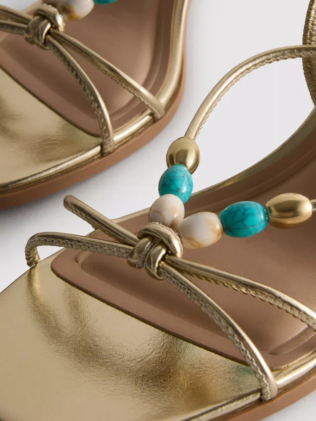 Beaded kitten-heel sandals