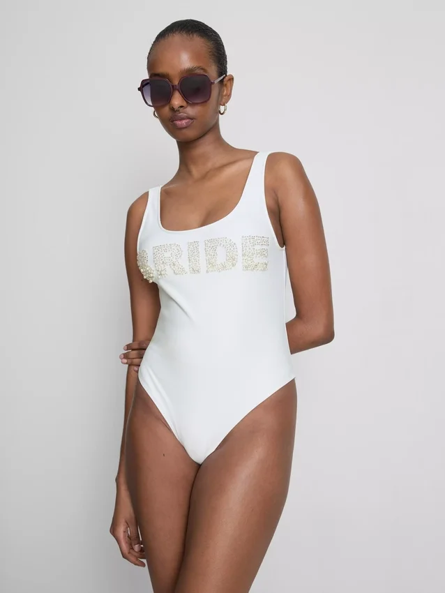 Beaded pearl bride swimsuit
