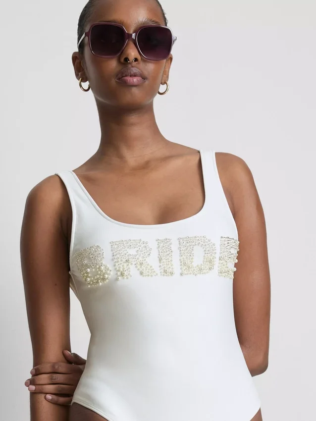 Beaded pearl bride swimsuit