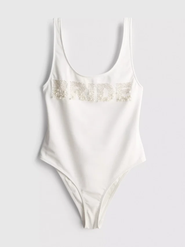 Beaded pearl bride swimsuit