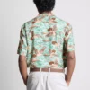 Bird-print short-sleeve button-down shirt