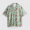Bird-print short-sleeve button-down shirt