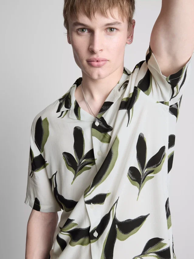 Botanical short-sleeve button-up shirt