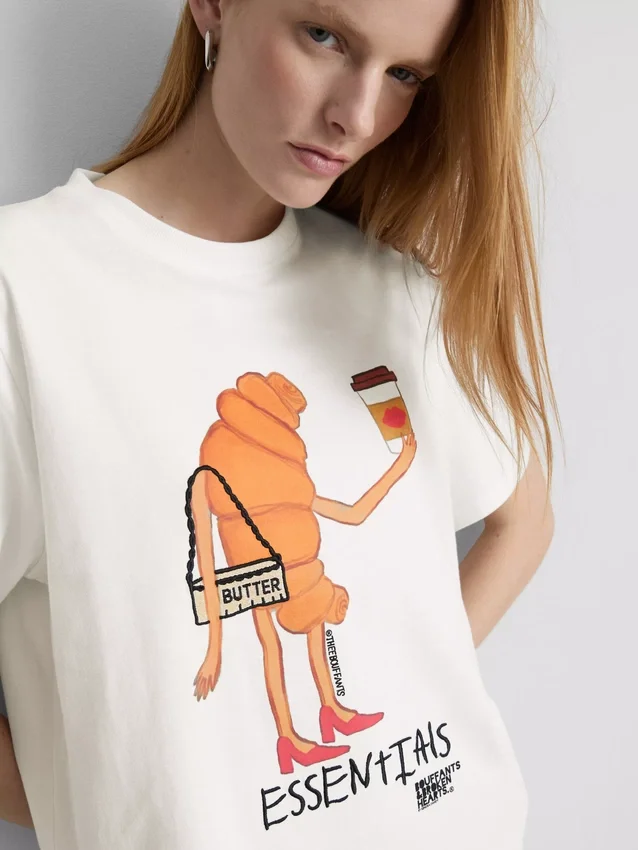 Bouffants and broken hearts cotton croissant t-shirt