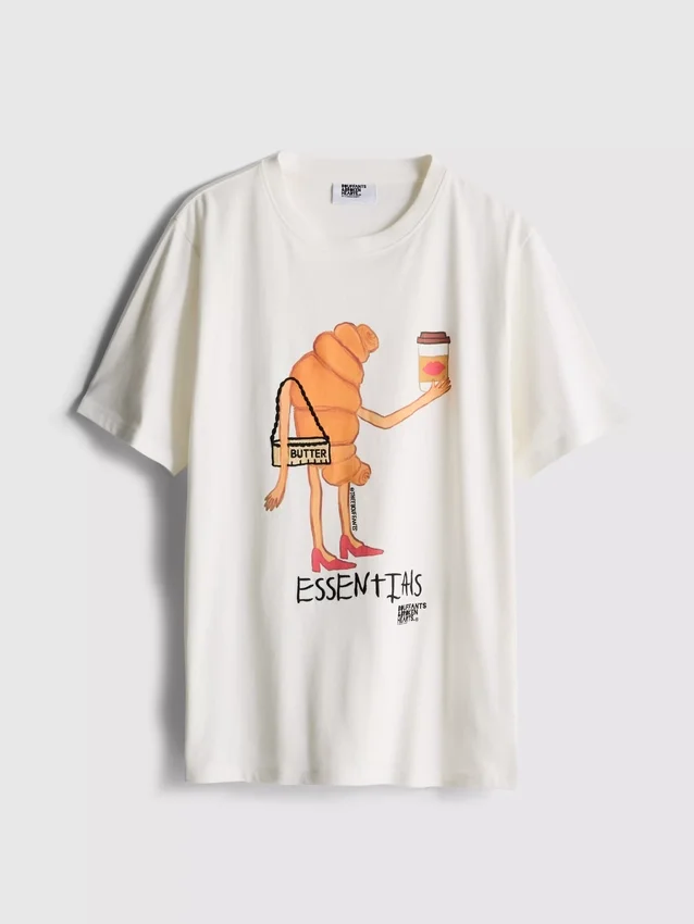 Bouffants and broken hearts cotton croissant t-shirt