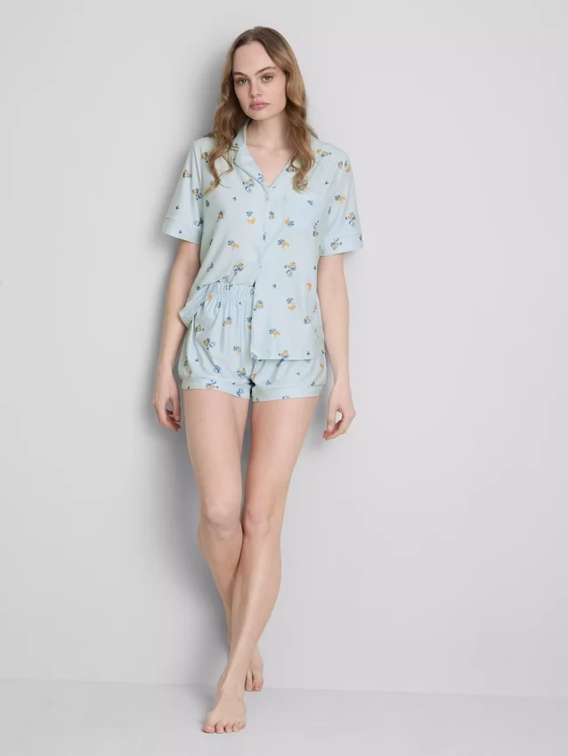 Breakfast print shorty boyfriend pajamas