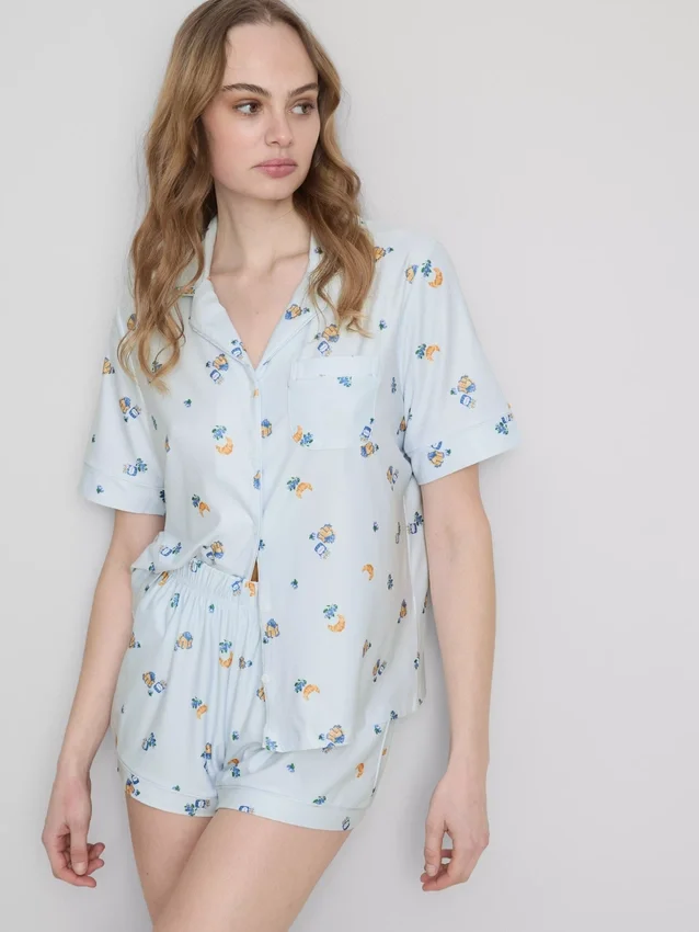 Breakfast print shorty boyfriend pajamas