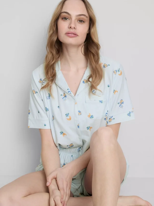Breakfast print shorty boyfriend pajamas