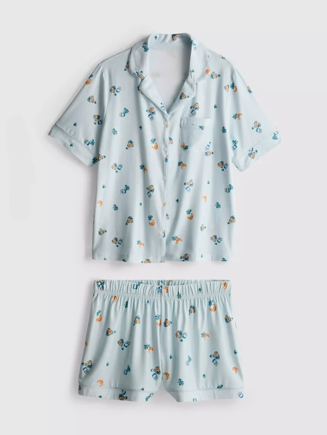 Breakfast print shorty boyfriend pajamas