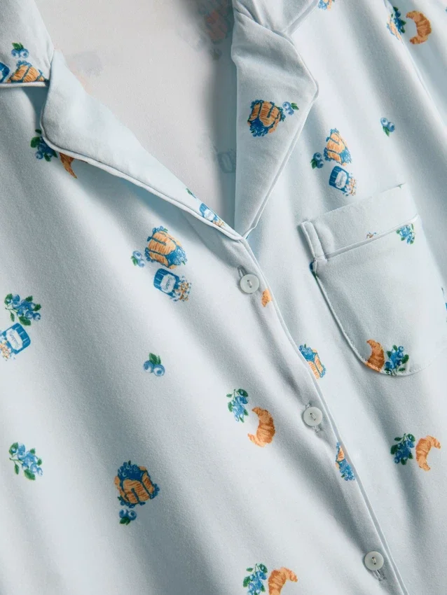 Breakfast print shorty boyfriend pajamas