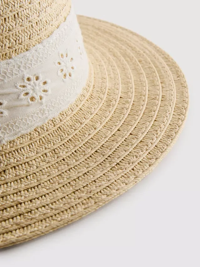 Broderie anglaise woven hat