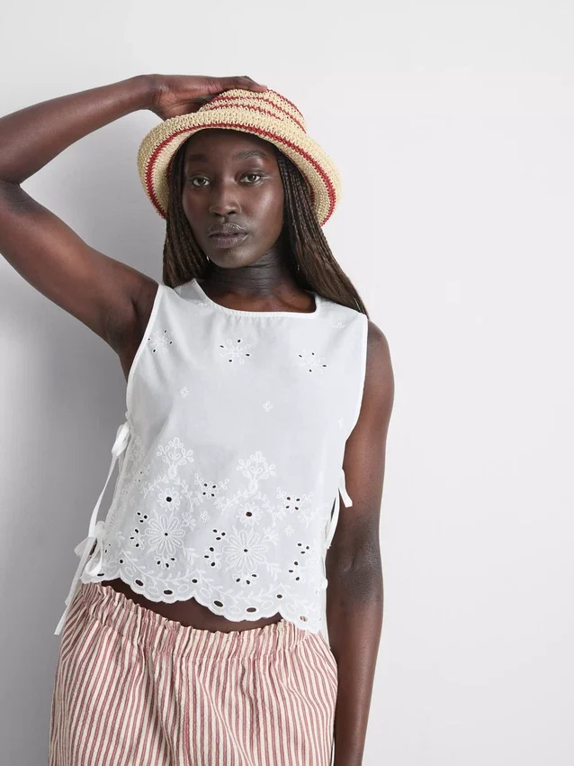 Broderie side-tie top
