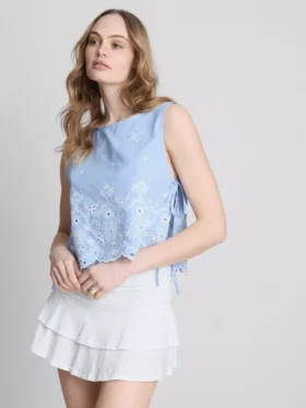 Broderie side-tie top