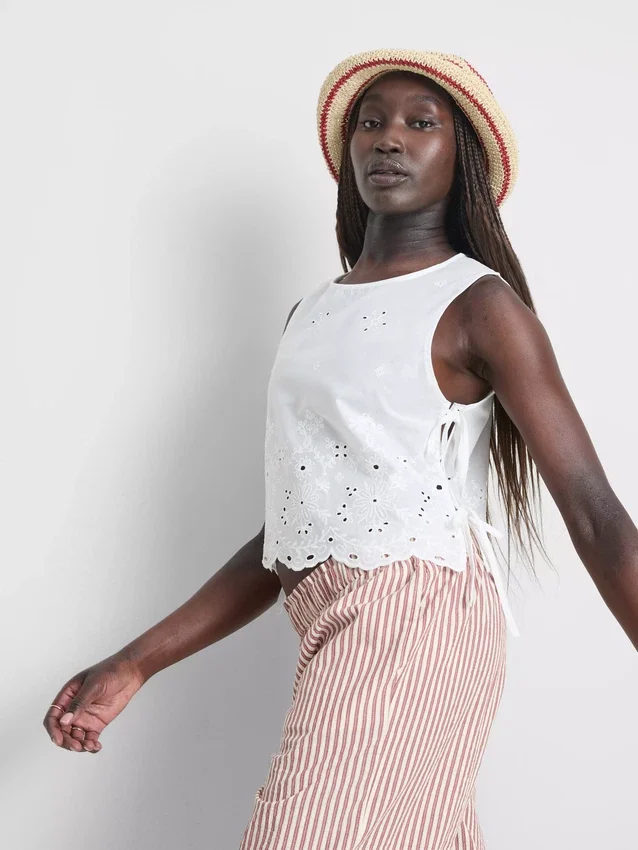 Broderie side-tie top