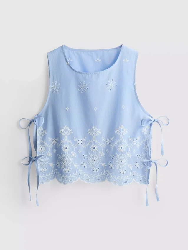 Broderie side-tie top