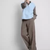 Brushed wide-leg pinstripe pants