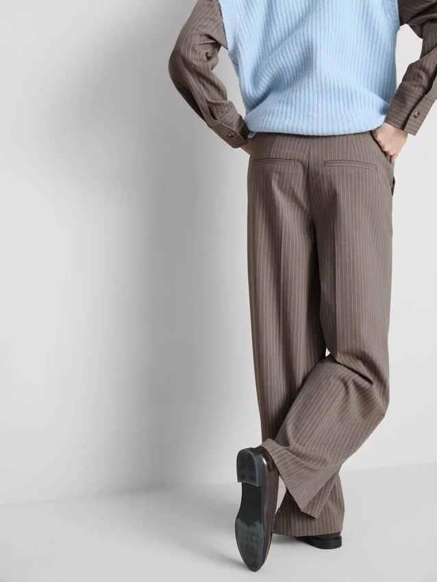 Brushed wide-leg pinstripe pants