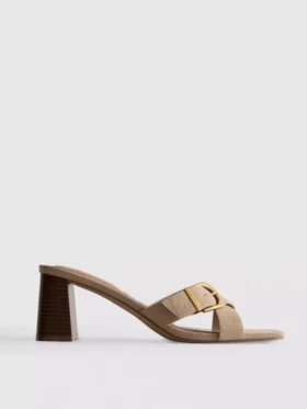 Buckle block heel mule sandals