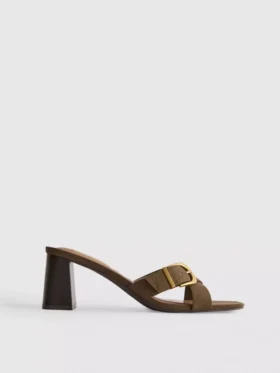 Buckle block heel mule sandals