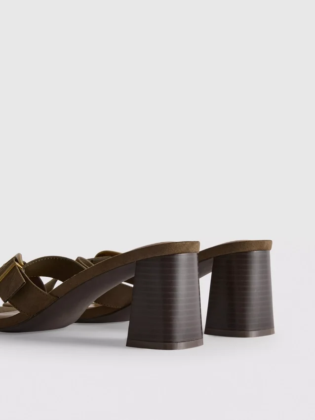 Buckle block heel mule sandals