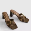 Buckle block heel mule sandals