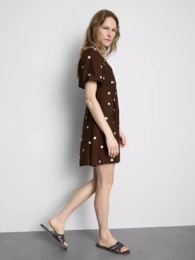 Button-up puff-sleeve mini dress