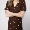 Button-up puff-sleeve mini dress