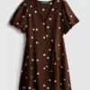 Button-up puff-sleeve mini dress