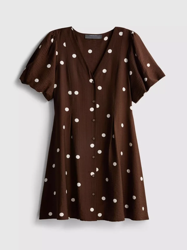 Button-up puff-sleeve mini dress