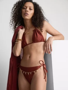 Chain detail tie side bikini bottoms