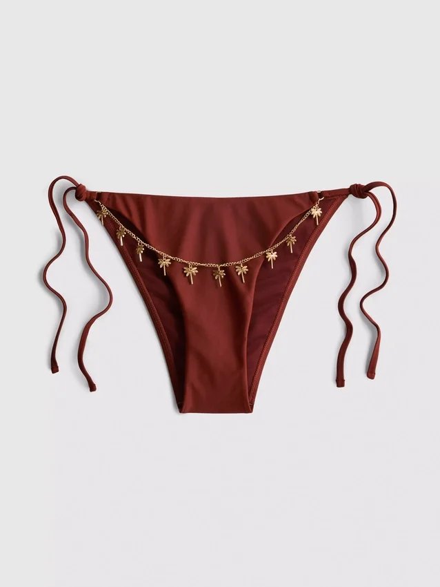 Chain detail tie side bikini bottoms