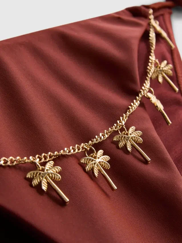 Chain detail tie side bikini bottoms