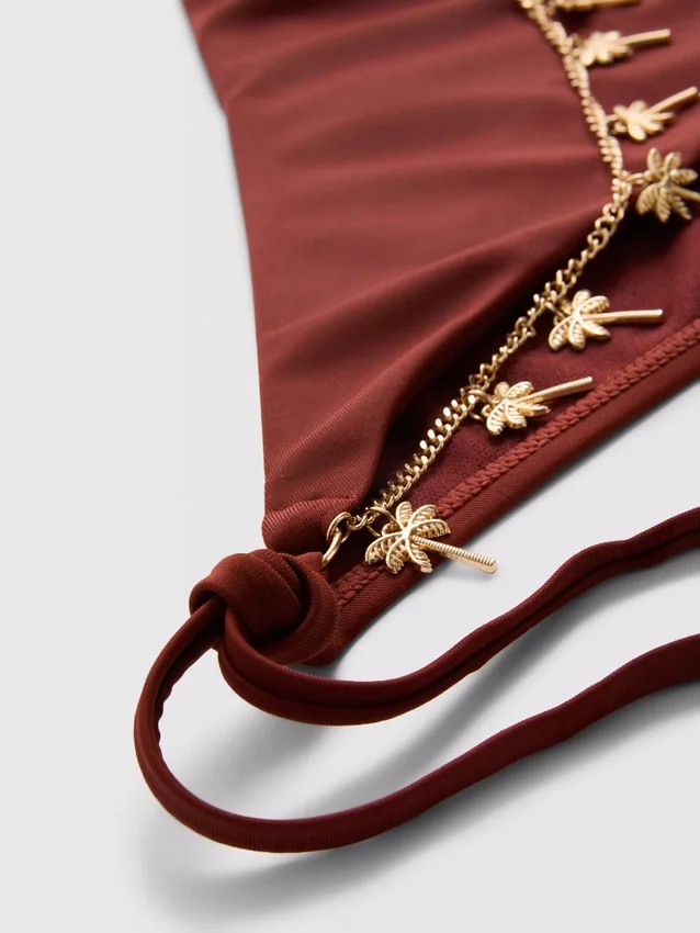 Chain detail tie side bikini bottoms
