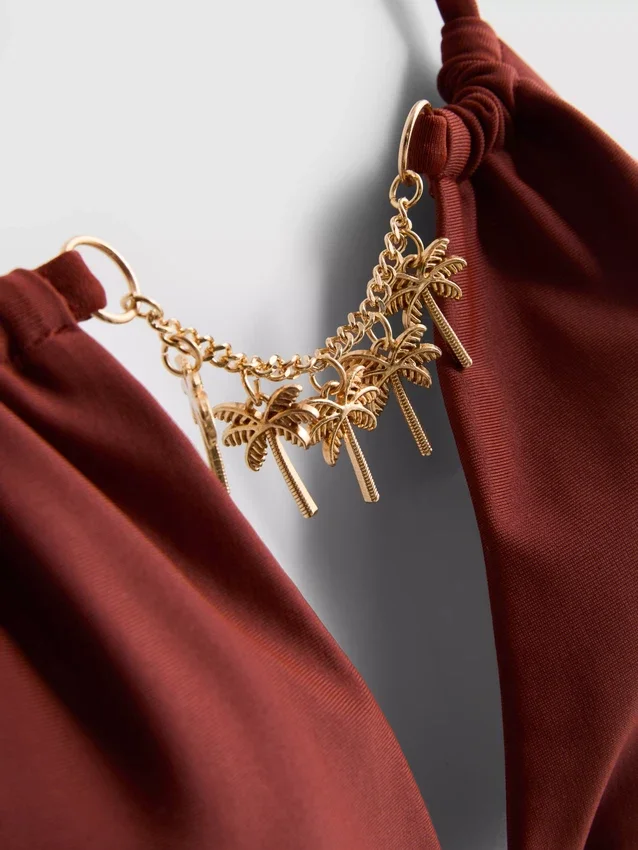 Chain detail triangle bikini top
