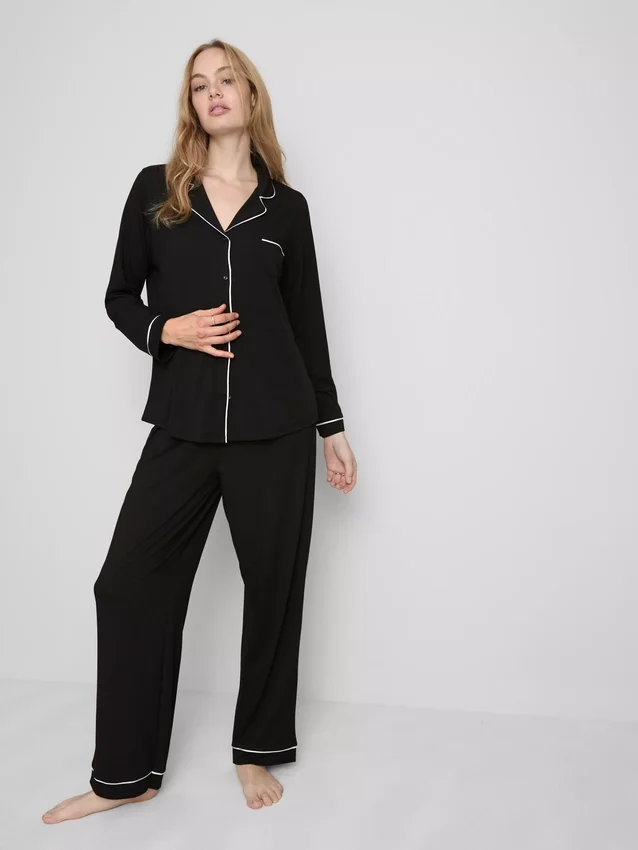 Contrast piping boyfriend pajamas