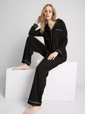 Contrast piping boyfriend pajamas