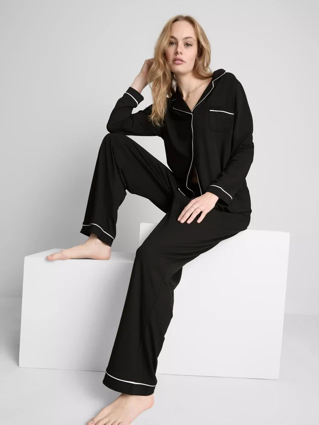 Contrast piping boyfriend pajamas