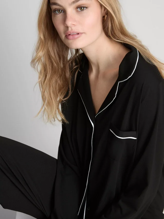 Contrast piping boyfriend pajamas