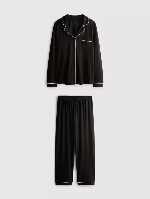 Contrast piping boyfriend pajamas