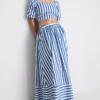 Cotton a-line striped maxi skirt