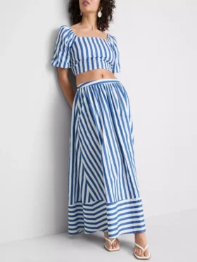 Cotton a-line striped maxi skirt