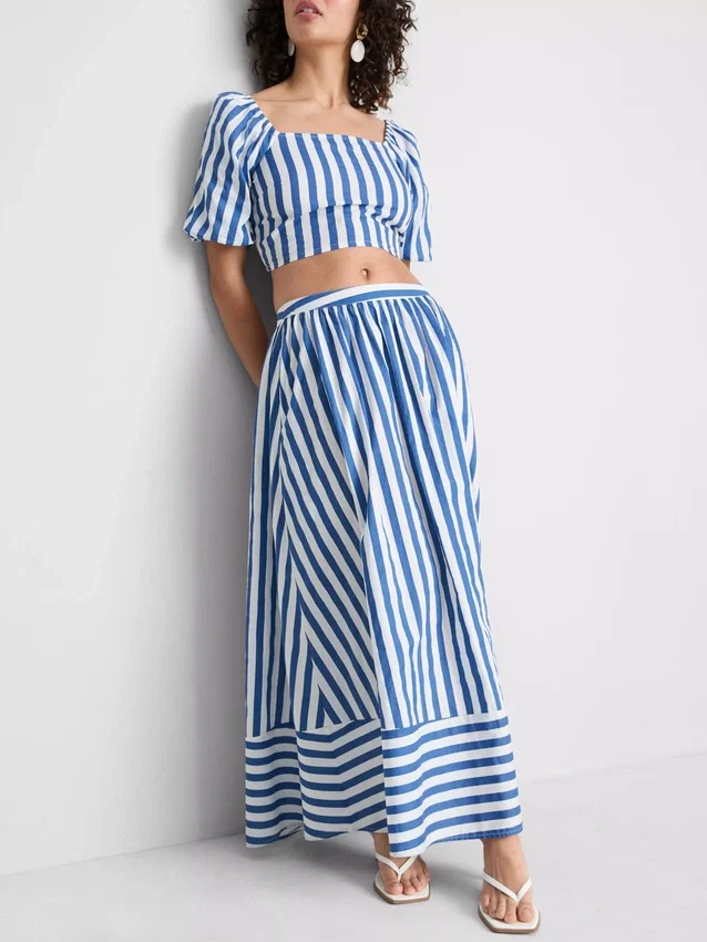 Cotton a-line striped maxi skirt