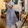 Cotton a-line striped maxi skirt