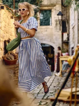 Cotton a-line striped maxi skirt